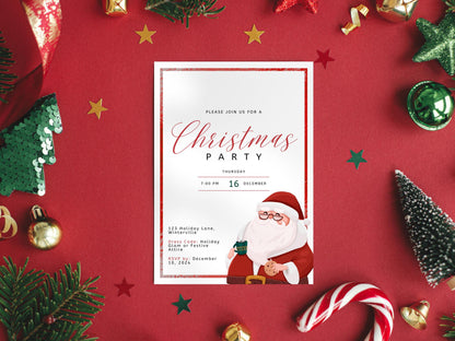 Editable Santa Hat Christmas Party Invitation (Printable Template)