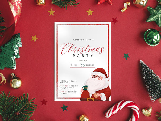 Editable Santa Hat Christmas Party Invitation (Printable Template)