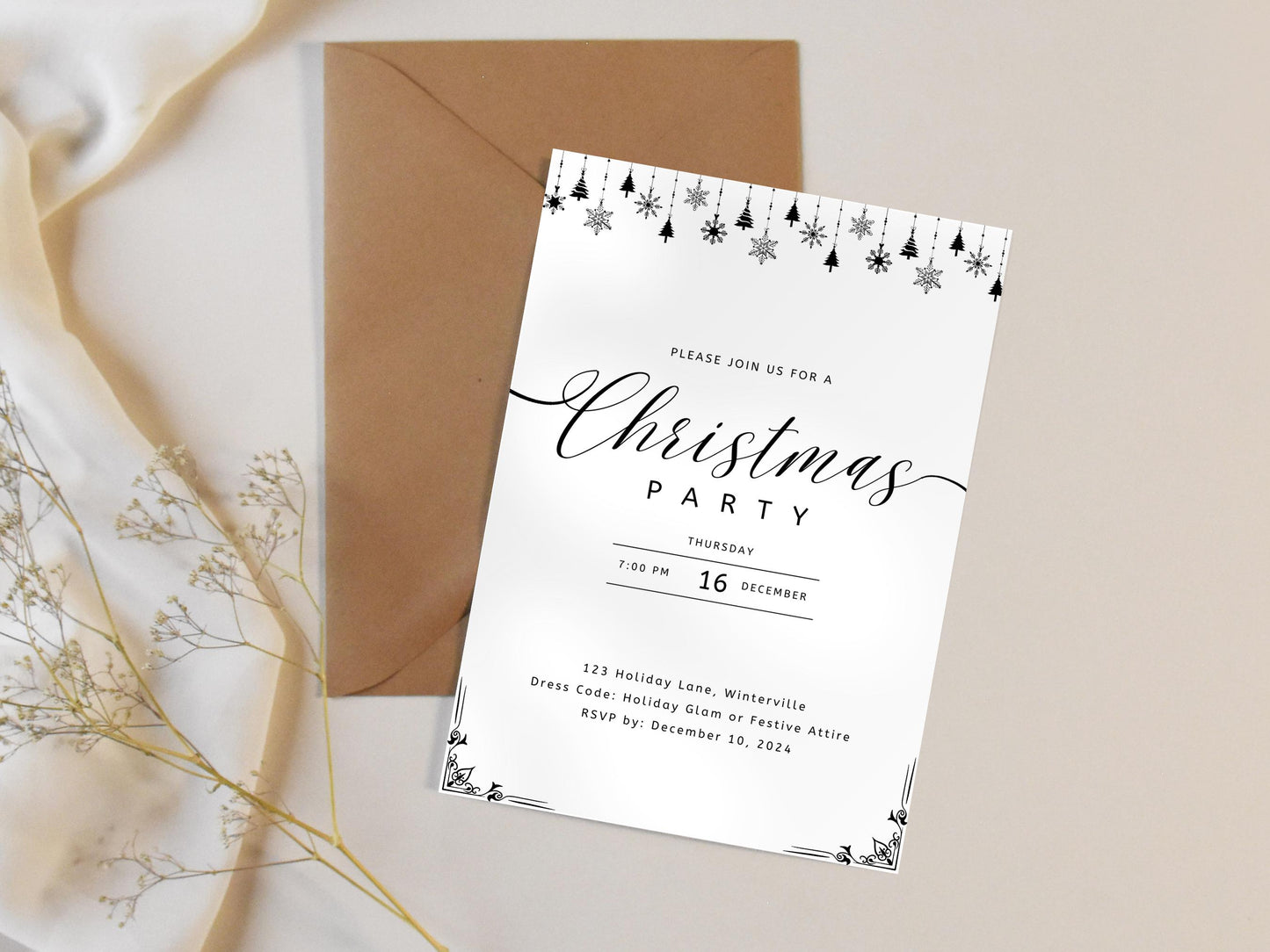 Editable Christmas Party Invitation: Modern Holiday Template (Digital Download)