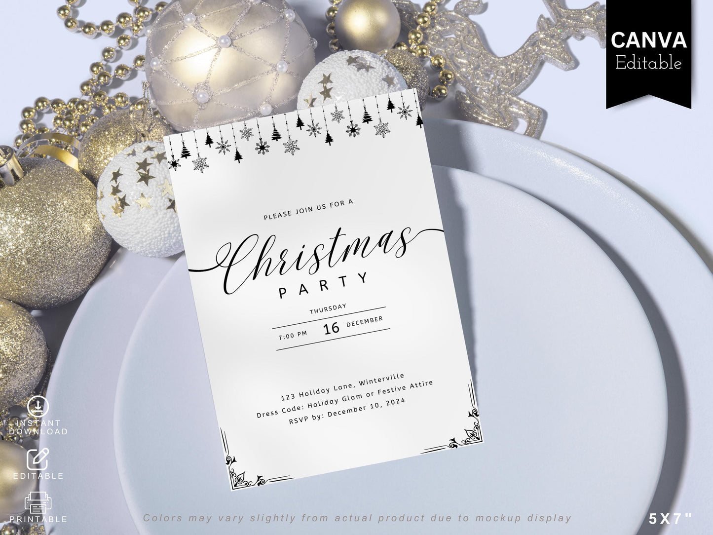 Editable Christmas Party Invitation: Modern Holiday Template (Digital Download)