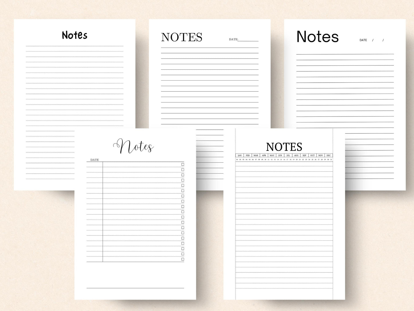 Printable Lined Note Pages: A4 Note Planner Template (Digital Download)