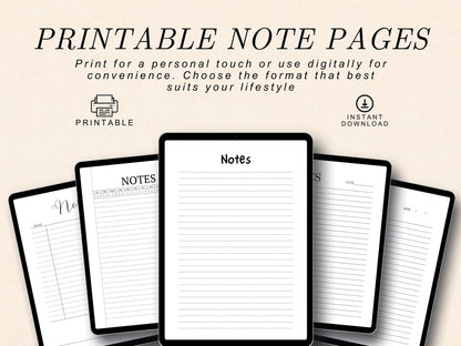 Printable Lined Note Pages: A4 Note Planner Template (Digital Download)