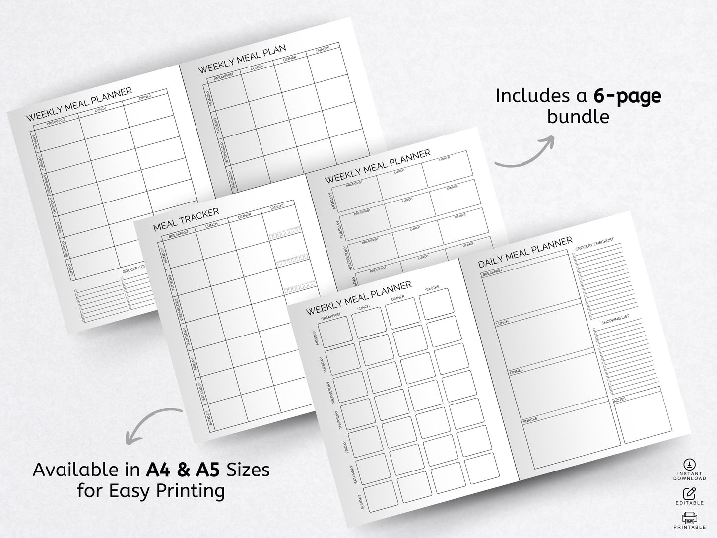 Editable Weekly Meal Planner Template: A4/A5 Printable (Digital Download)