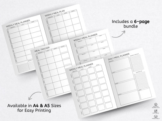 Editable Weekly Meal Planner Template: A4/A5 Printable (Digital Download)