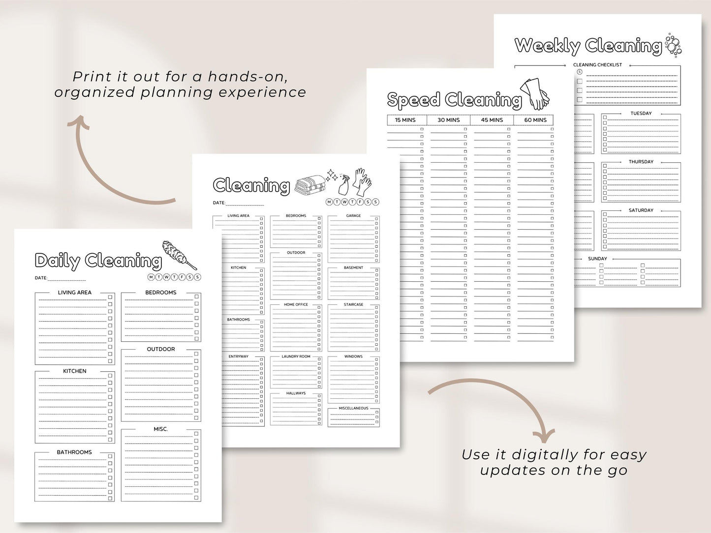 Cleaning Checklist Template: Daily, Weekly, Speed Cleaning (Digital Download)