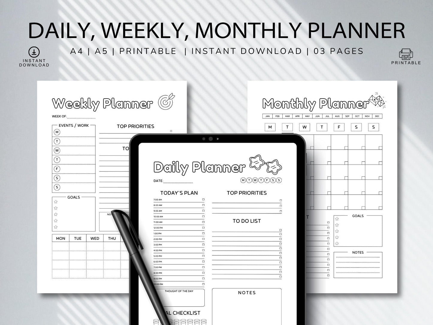 Daily Weekly Monthly Planner: Schedule Organizer (A4/A5) (Digital Download)