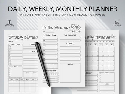 Daily Weekly Monthly Planner: Schedule Organizer (A4/A5) (Digital Download)