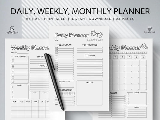 Daily Weekly Monthly Planner: Schedule Organizer (A4/A5) (Digital Download)