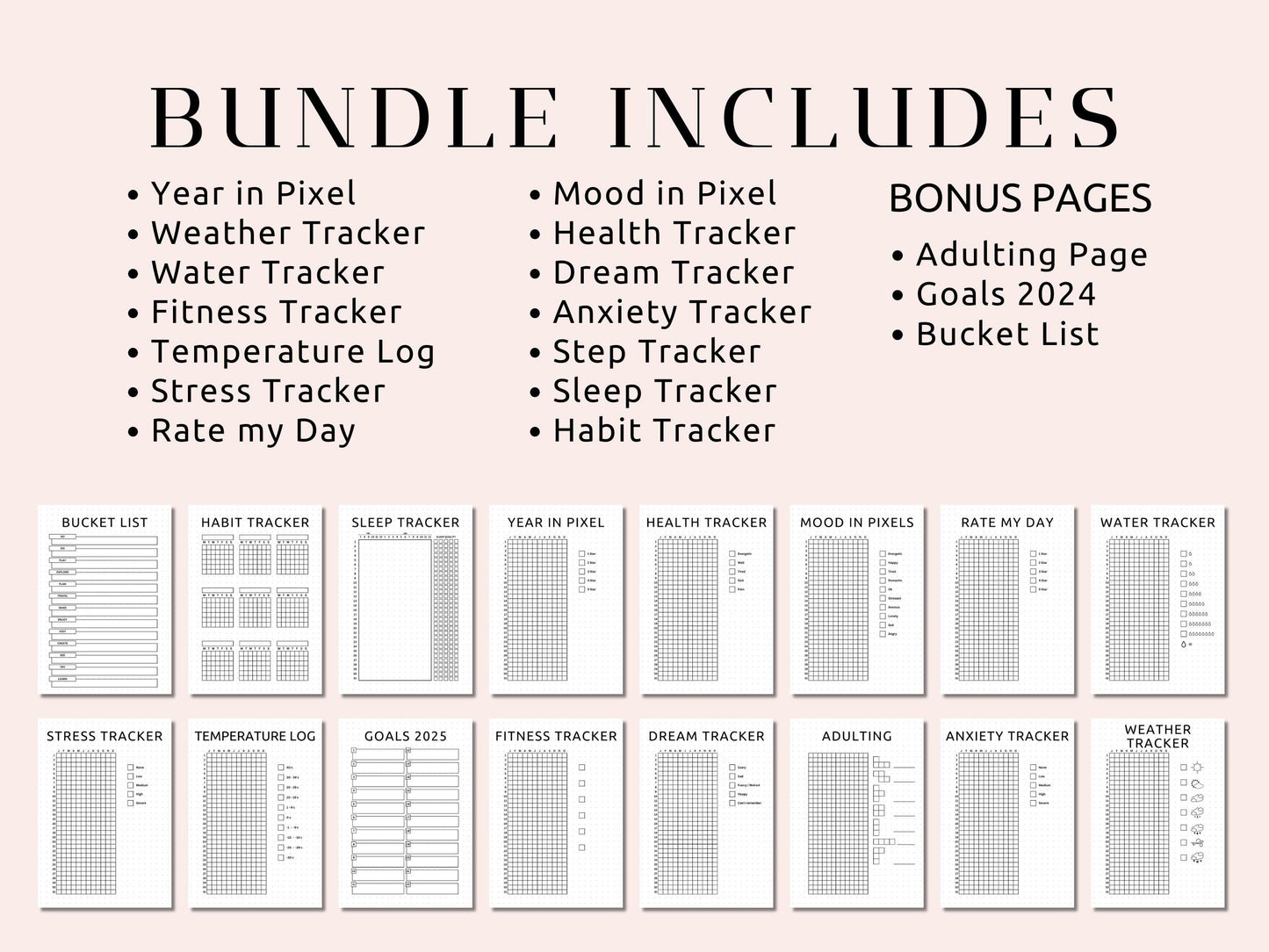 Premade Yearly Tracker Bundle, Bullet Journal Inserts A4 A5 (Digital Download)