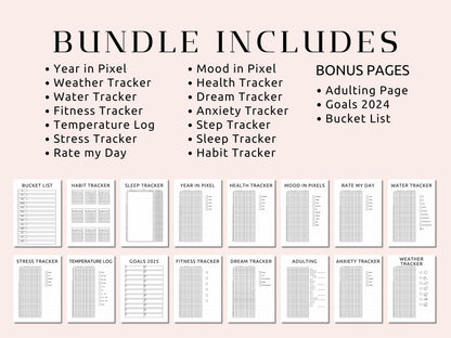 Premade Yearly Tracker Bundle, Bullet Journal Inserts A4 A5 (Digital Download)