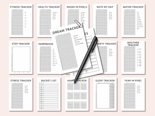 Premade Yearly Tracker Bundle, Bullet Journal Inserts A4 A5 (Digital Download)