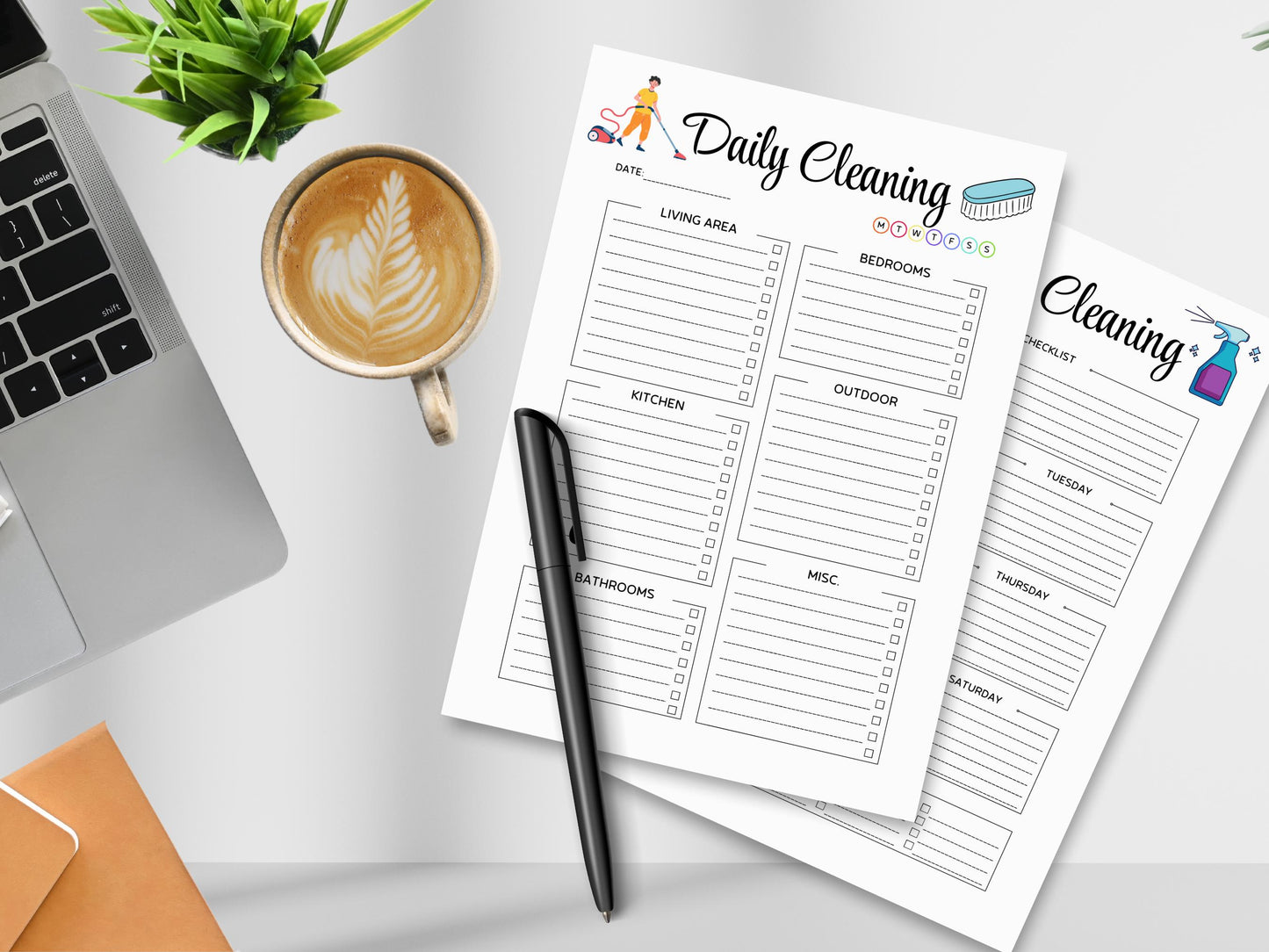 Cleaning Planner Checklist Bundle: Daily & Weekly Chores (Printable PDF)