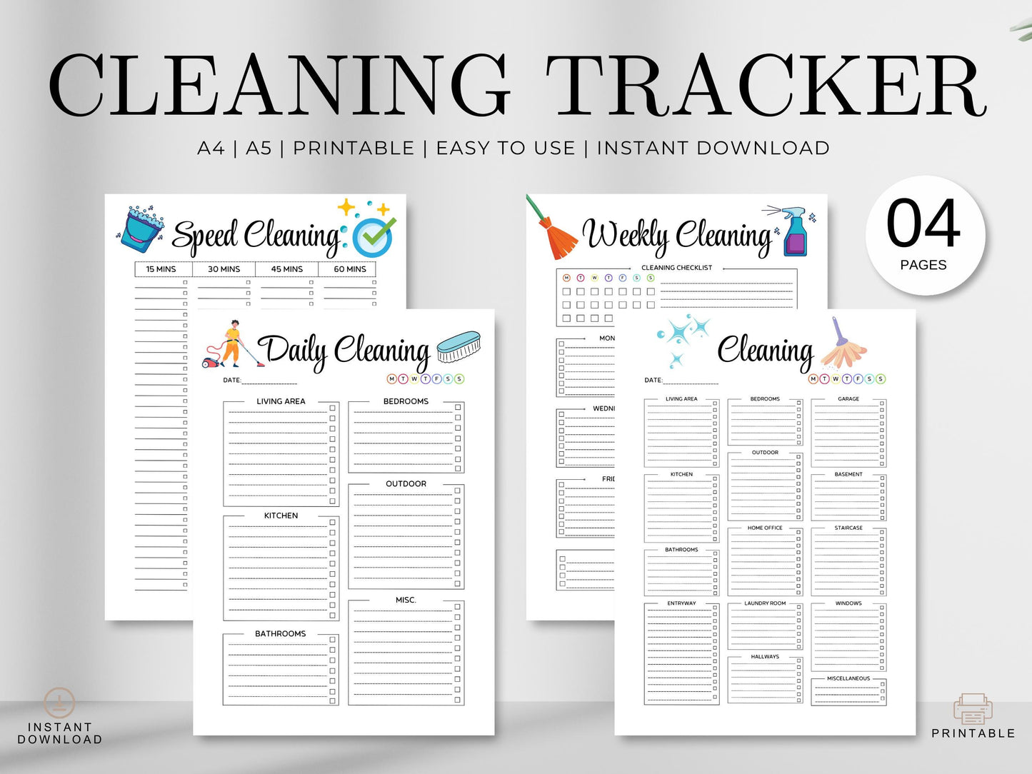 Cleaning Planner Checklist Bundle: Daily & Weekly Chores (Printable PDF)