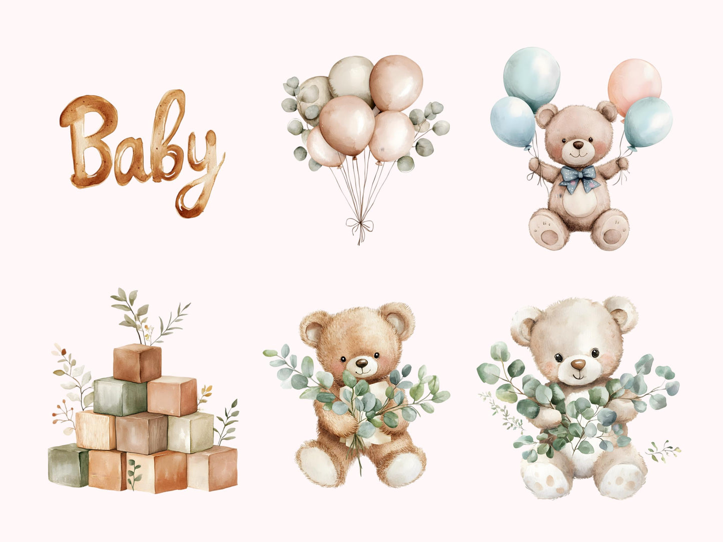Boho Baby Shower Clipart Bundle png, New Born png Bundle, Neutral Nursery Clipart, Watercolor Boho Baby Shower Clipart Bundle png