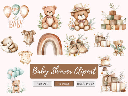 Boho Baby Shower Clipart Bundle png, New Born png Bundle, Neutral Nursery Clipart, Watercolor Boho Baby Shower Clipart Bundle png
