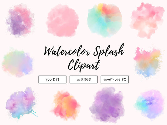 Pastel Watercolor Splash Clipart Bundle png, Paint Splatter png, Colorful Color Splash, Neutral Watercolor Splatter Clipart