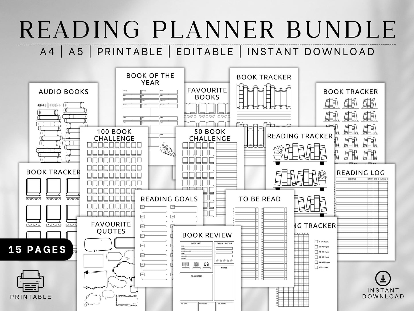 Digital Reading Journal Bundle: Library Tracker & Planner (Digital Download)
