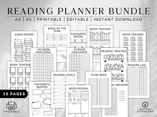 Digital Reading Journal Bundle: Library Tracker & Planner (Digital Download)