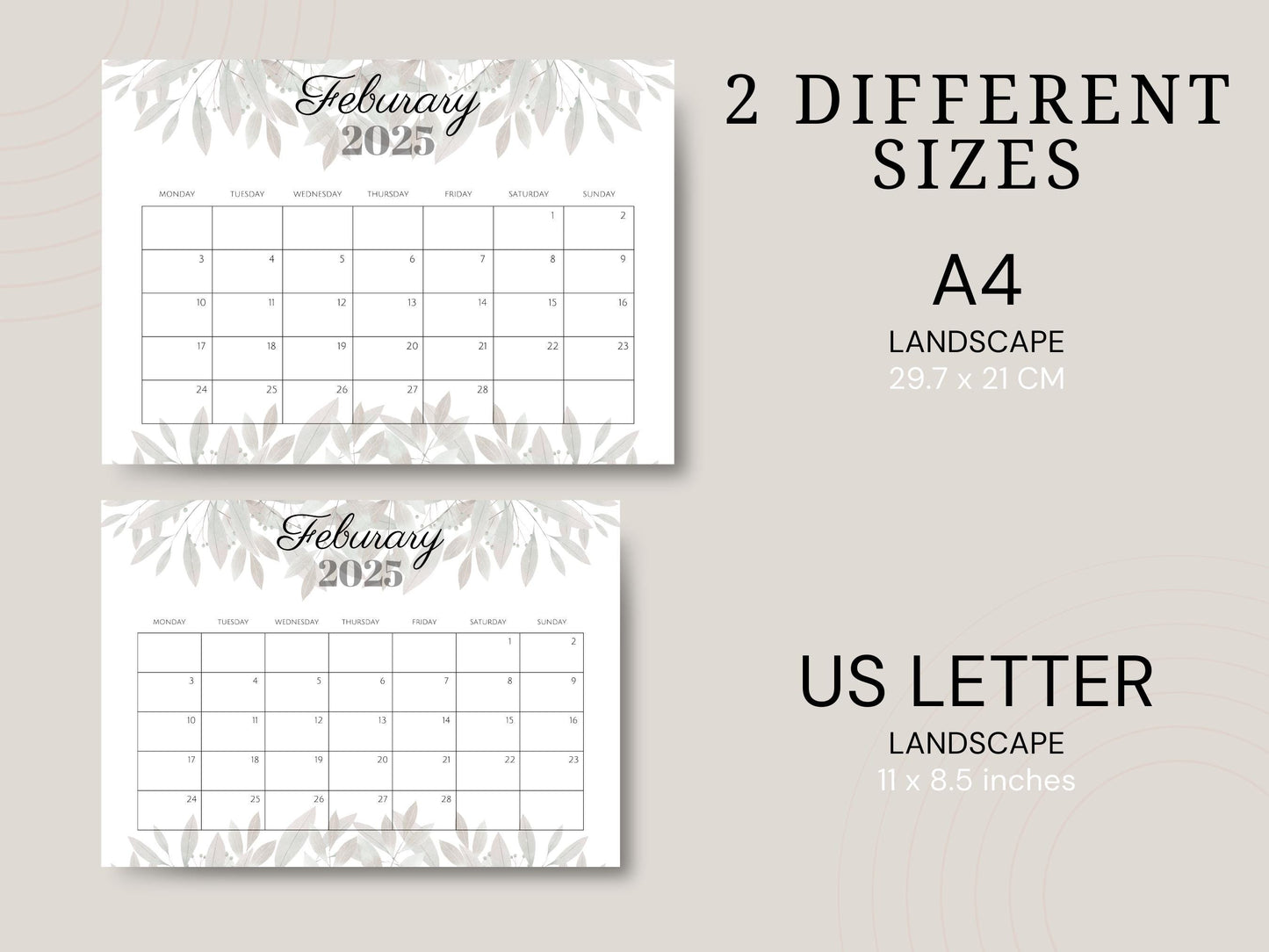 2025 Floral Calendar Printable: Monthly Elegant Design (Instant Download)