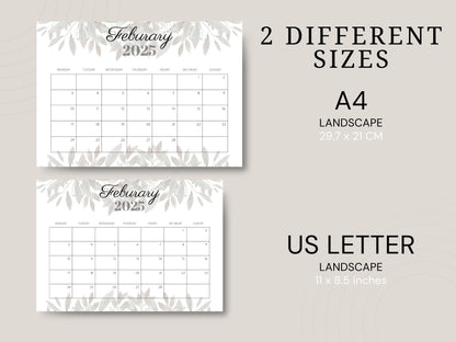 2025 Floral Calendar Printable: Monthly Elegant Design (Instant Download)