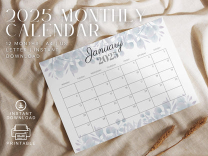 2025 Floral Calendar Printable: Monthly Elegant Design (Instant Download)