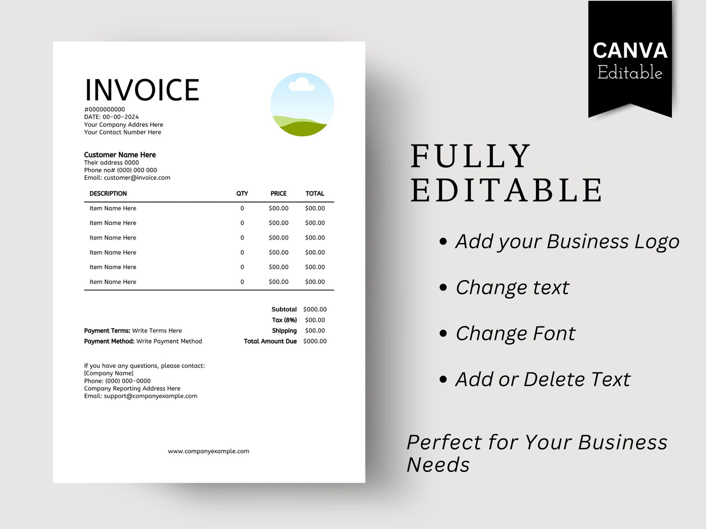 Minimalist Invoice Template Canva: Editable Small Business Billing (Instant Download)