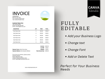 Minimalist Invoice Template Canva: Editable Small Business Billing (Instant Download)