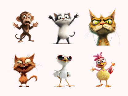 Skurriles Tier-Clipart-Bundle (PNG), Verspielte Tier-Cliparts (PNG), Verspielte Safari-Tier-Cliparts, Tier-Clipart-Bundle (PNG)