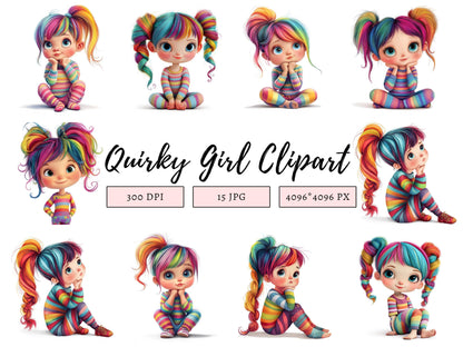 Ensemble d'images clipart de fille excentrique (PNG), images clipart de fille excentrique, images clipart de fille mignonne et excentrique, images clipart de fille fantaisiste, éphémères fantaisistes, téléchargement numérique