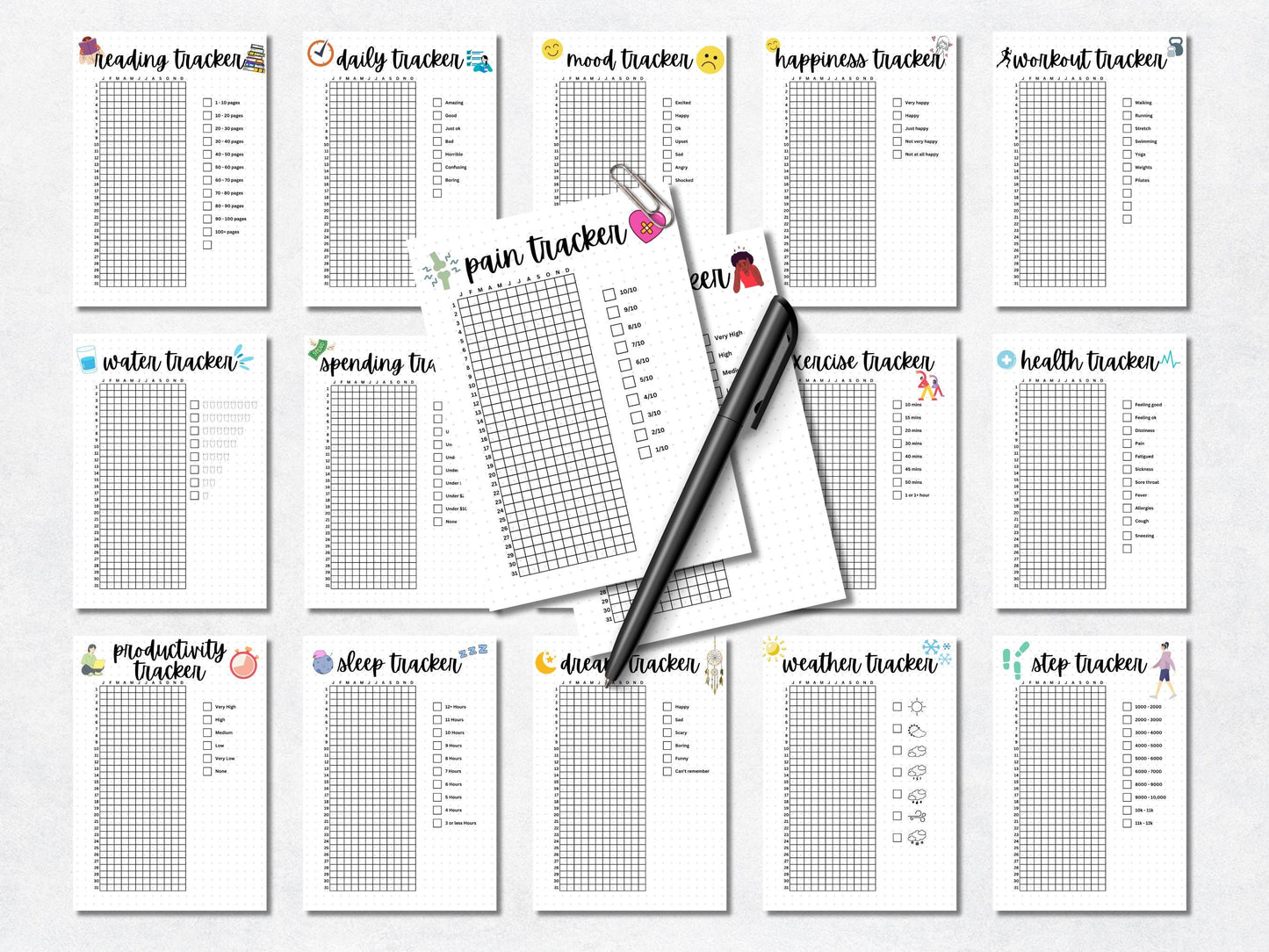 2026 Yearly Pixel Tracker Bundle, Editable & Printable (Digital Download)