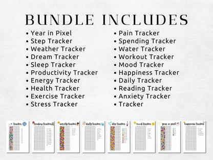 2026 Yearly Pixel Tracker Bundle, Editable & Printable (Digital Download)
