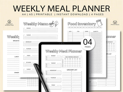 Weekly Meal Planner Template: A4 A5 Menu, Grocery List (Digital Download)