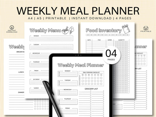 Weekly Meal Planner Template: A4 A5 Menu, Grocery List (Digital Download)