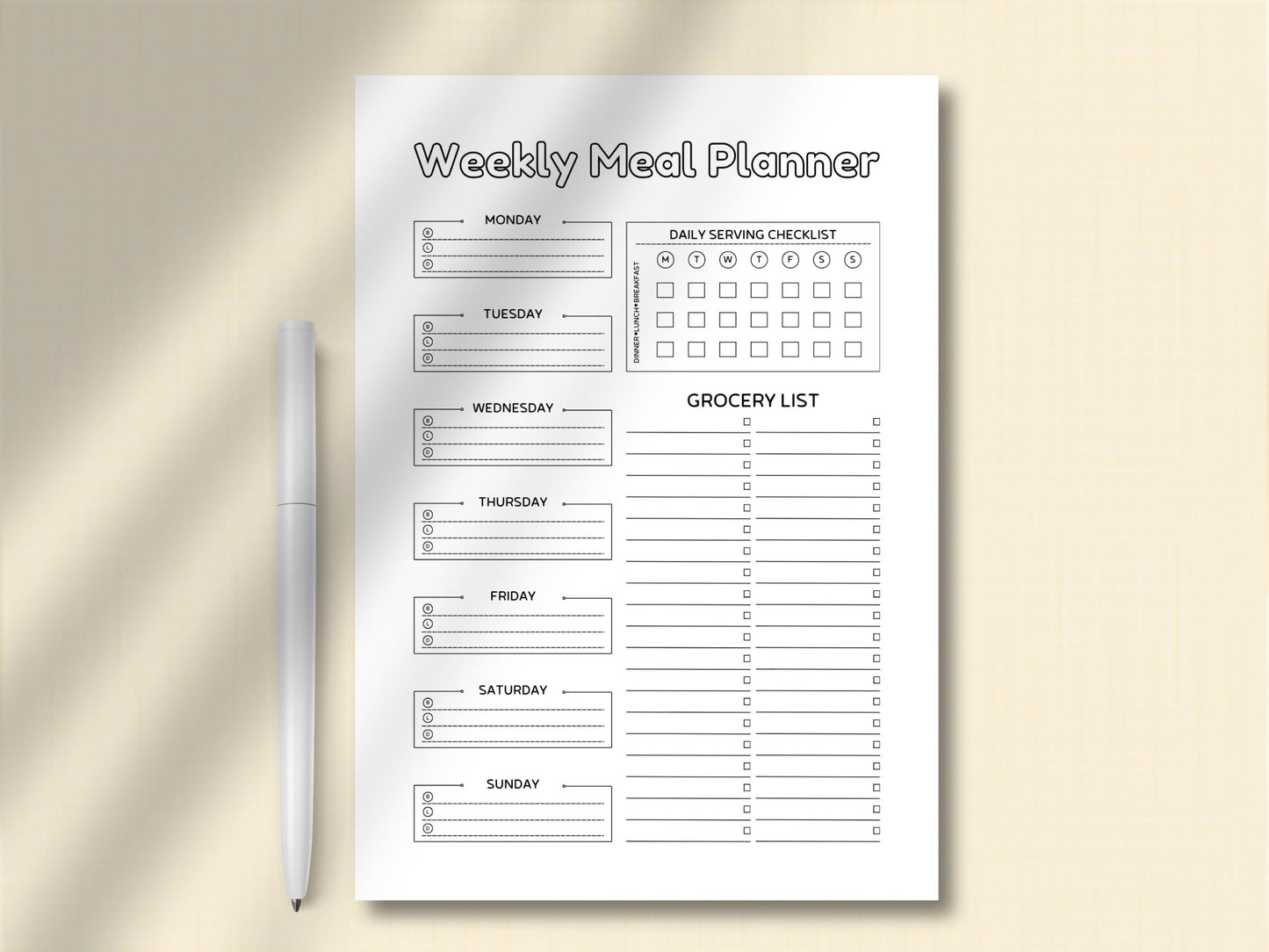 Weekly Meal Planner Template: A4 A5 Menu, Grocery List (Digital Download)