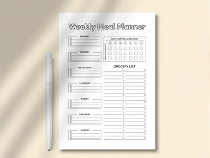 Weekly Meal Planner Template: A4 A5 Menu, Grocery List (Digital Download)
