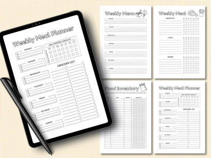 Weekly Meal Planner Template: A4 A5 Menu, Grocery List (Digital Download)