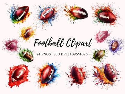 Watercolor Football Clipart Bundle png, Football Collection Clipart, Football Clipart, Football Printable Clipart, Football png Bundle
