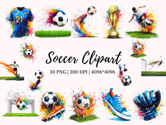 Soccer Clipart Bundle png, Watercolor Soccer Clipart png, Soccer Clipart, Football Clipart, Watercolor Football Clipart, Digital Download