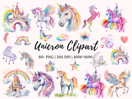 Unicorn Clipart Bundle png, Rainbow Unicorn Bundle Clipart png, Unicorn Clipart, Watercolor Unicorn Clipart, Magic Unicorn Clipart