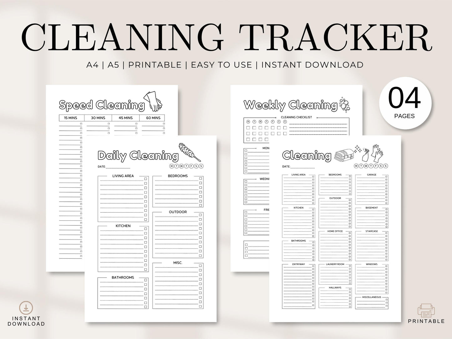 Cleaning Checklist Template: Daily, Weekly, Speed Cleaning (Digital Download)