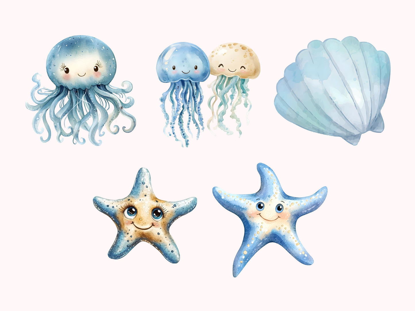 Meerestier-Clipart-Bundle (PNG), Unterwasser-Aquarell-Clipart-Bundle, Ozeantier-Clipart, Unterwasser-Clipart-Bundle, Baby-Wandbild-Clipart