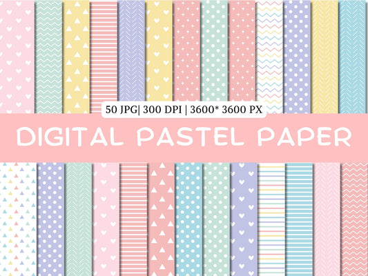 Pastel Paper Clipart Bundle, Essential Pastel Digital Paper Clipart, Patterns Scrapbooking Clipart, Solid Digital Paper, Digital Download