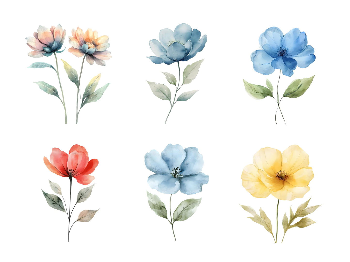 35 abstrakte Blumen-Cliparts (PNG), abstrakte Blumen-Cliparts, Blumen-Cliparts (PNG), Aquarell-Blumen-Cliparts, Blumendruck-Cliparts (PNG)