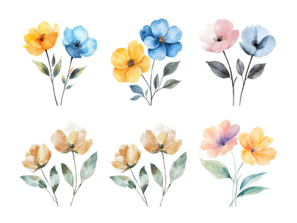 35 abstrakte Blumen-Cliparts (PNG), abstrakte Blumen-Cliparts, Blumen-Cliparts (PNG), Aquarell-Blumen-Cliparts, Blumendruck-Cliparts (PNG)