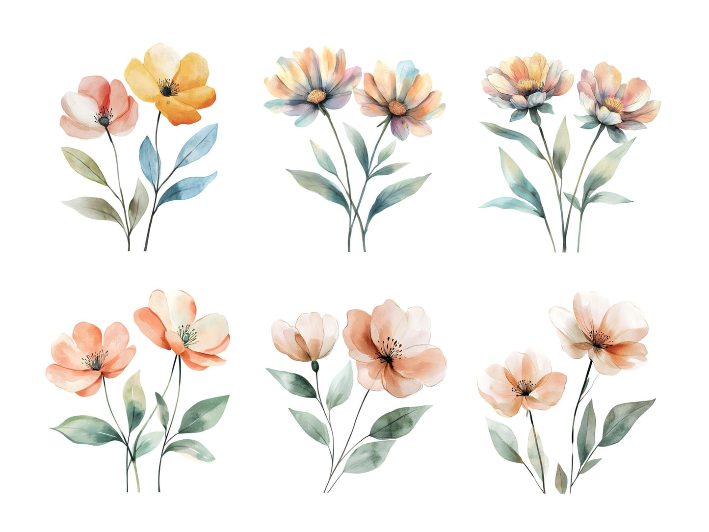 35 abstrakte Blumen-Cliparts (PNG), abstrakte Blumen-Cliparts, Blumen-Cliparts (PNG), Aquarell-Blumen-Cliparts, Blumendruck-Cliparts (PNG)