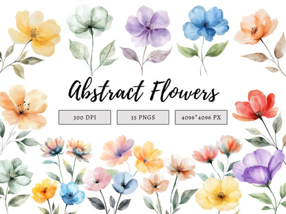 35 abstrakte Blumen-Cliparts (PNG), abstrakte Blumen-Cliparts, Blumen-Cliparts (PNG), Aquarell-Blumen-Cliparts, Blumendruck-Cliparts (PNG)
