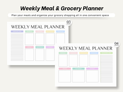 Weekly Meal Planner Printable: Grocery List, 7 Pages (Digital Download)