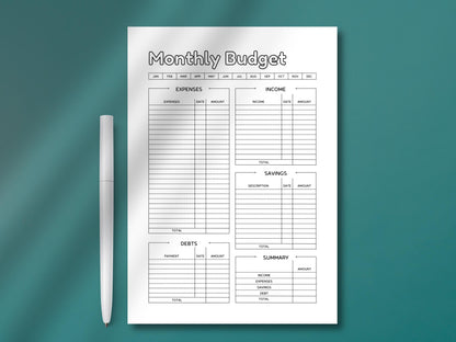 Monthly Finance Planner Bundle: Budget, Expense, Savings Trackers (Digital Download)