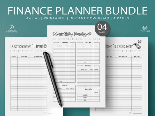 Monthly Finance Planner Bundle: Budget, Expense, Savings Trackers (Digital Download)