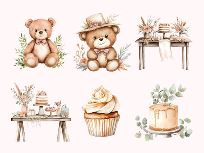 Boho Baby Shower Clipart Bundle png, New Born png Bundle, Neutral Nursery Clipart, Watercolor Boho Baby Shower Clipart Bundle png